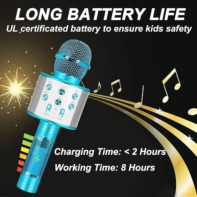 Bluetooth Karaoke Microphone Wireless: Portable Handheld Mic for Kids Adults Singing - Perfect for Christmas Birthday Holiday Party