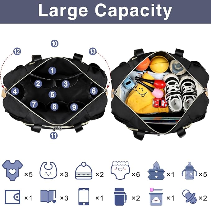 ITIEZY Diaper Bag Tote for Baby - Large Mommy Bag with Portable Changing Pad Pacifier Case, Hospital Bags Travel Baby Bag