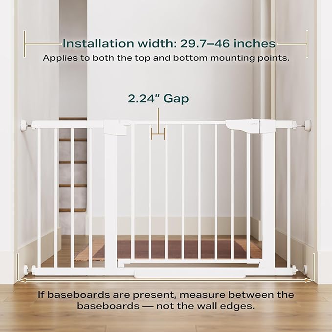 Cumbor 2 Pack 29.7-46" Baby Gate for Stairs, Mom's Choice Awards Winner-Auto Close Dog Gate for doorways, Easy Install Pressure Mounted Pet Gates indoor, Easy Walk Thru Wide Safety Gate for Dog, White