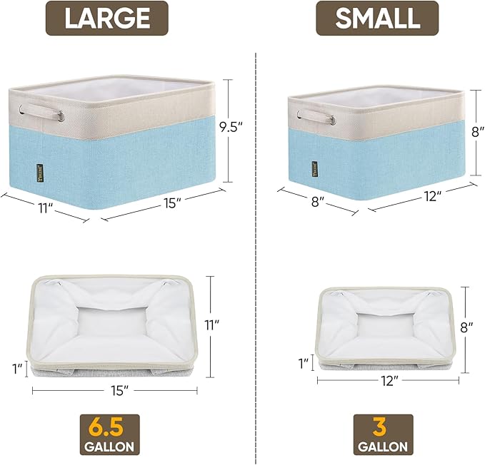 BALEINE 1 Pack Fabric Storage Bins for Shelves, Linen Storage Baskets for Organizing, Decorative Closet Bins for Clothes, Home (Skyblue, 12"x8"x8")