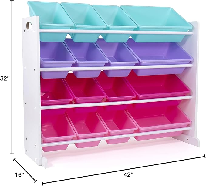 Humble Crew Supersized Toy Storage Organizer with 16 Removable Bins, White/Blue/Pink/Purple – Large Toy Storage for Toddlers Ideal for Kids' Rooms, Playrooms, and Nurseries - Modern Toy Bins for Kids