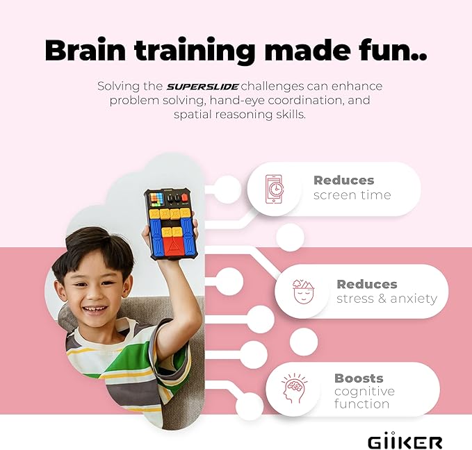 GiiKER Super Slide Puzzle Games, Original 500+ Challenges Brain Teaser Puzzle, Toys for Kids, Travel Games Birthday Gifts Easter Basket Stuffers for Boys Girls, Activities for Road Trips-Baby Pink