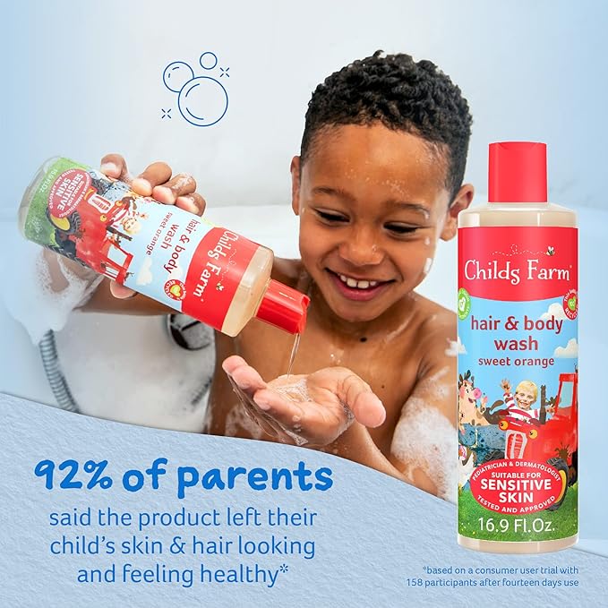Childs Farm, Kids Hair & Body Wash for Dry, Sensitive Skin, Organic Sweet Orange, Gently Cleanses, Vegan, Cruelty-Free, 16.9 fl oz