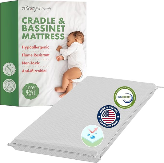 Cradle Baby Mattress and Bassinet Mattress 14x34 – 2-Inch Firm Foam Baby Bed with Waterproof Vinyl Cover – Non-Toxic Hypoallergenic Cushion Pad Replacement for Infant Bed (Multiple Standard Sizes)