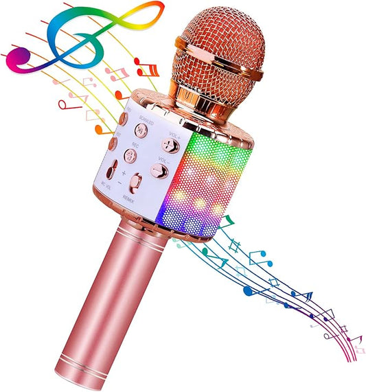 BlueFire 4 in 1 Karaoke Wireless Microphone with LED Lights, Portable Microphone for Kids, Great Gifts Toys for Kids, Girls, Boys and Adults (Pink)