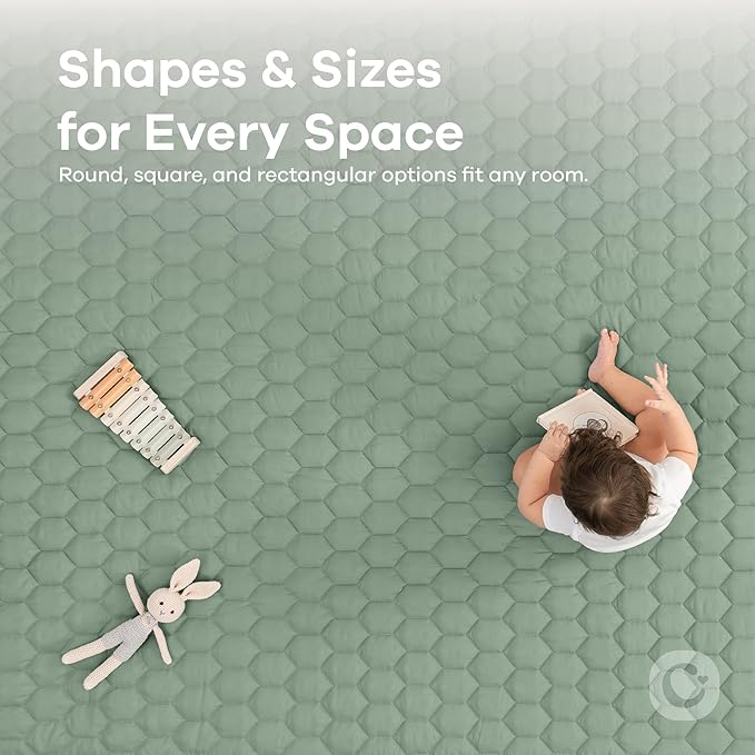 Comfy Cubs Round Kids Play Mat - Large 60 inches Soft Quilted Baby Floor Mat with Non-Slip Bottom - Plush Design for Toddlers' Playtime and Relaxation - Comfortable and Durable - Fern