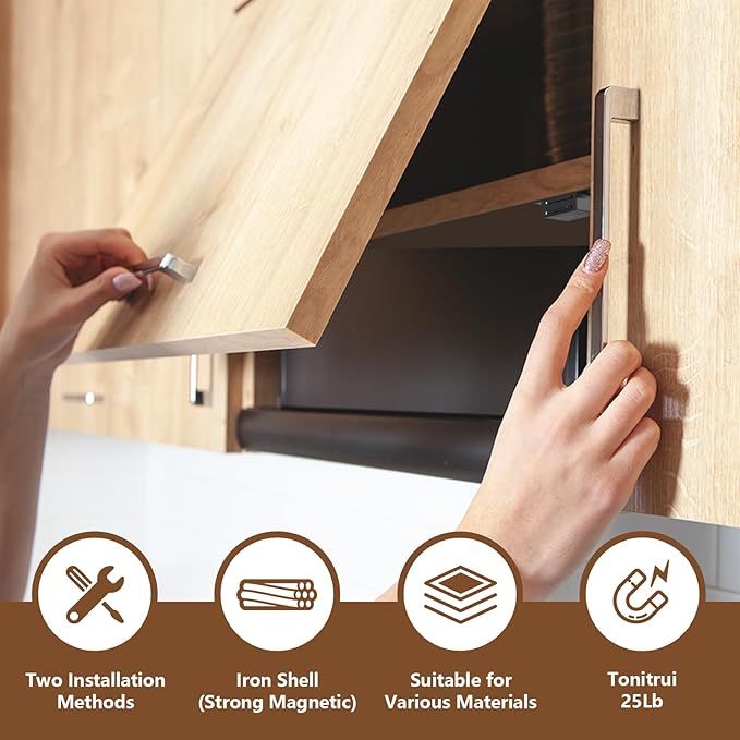 Cabinet Door Magnet, Flat Bottom Cabinet Magnetic Catch with Adhesive, Easy to Install,Only Takes 1 Minute,35lb Magnetic Cabinet Door Drawer Latch(Black, 20Pack)