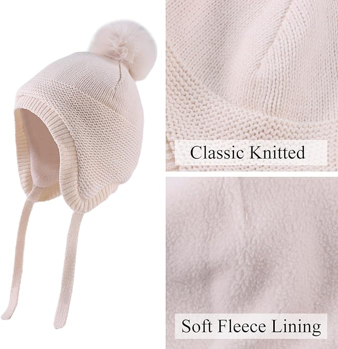 Basic Winter Baby Beanie Gloves Boys Girls Knitted Hat Pompom Kids Earflap Hats Warm Infant Toddler Beanie Mittens Set