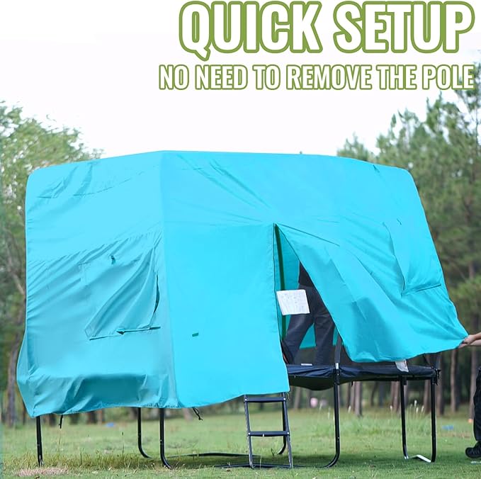 Gardenature 10FT/12FT/14FT Trampoline Tent(Tent Only), Fit Round Trampolines, Shade Cover with LED Light, Outdoor Trampolien Accessories, Anti-Tear, Beige