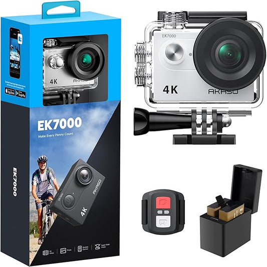 AKASO EK7000 4K30FPS 20MP WiFi Action Camera with EIS Ultra HD 131FT Waterproof Underwater Camera Remote Control 4X Zoom Support External Microphone