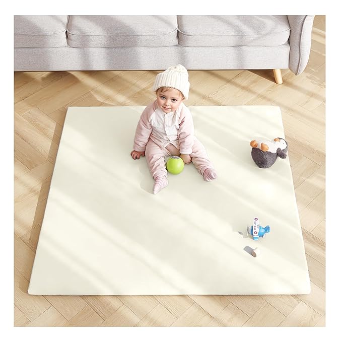 Baby Play Mat 48"x48" – Thick, Non-Slip Foam Mat for Babies and Toddlers. Foldable, Scrubbable, Odorless, and Soft, Ideal for Playpens, Crawling, and Indoor Playtime-Beige