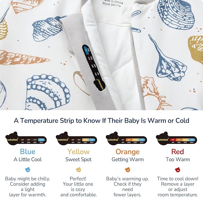 Baby Sleep Sack 3-6 Months, Cotton Detachable Long Sleeve Sleep Sack, 2.5 Tog Toddler Sleeping Sack with Temperature Strips, 2-Way Zipper Wearable Blankets for Newborns, Ocean