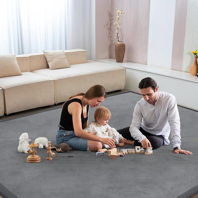 Baby Play Mat for Floor Tummy Time Mat Nursery Muscle Area Playroom Rug Tatami 79"x118" Memory Foam 1.3" Thick Crawling For Babies,Toddlers, Infants, Kids,Floor(Grey)