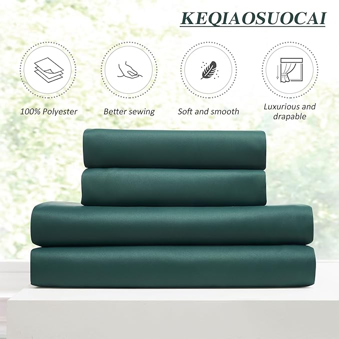 KEQIAOSUOCAI Dark Emerald/Hunter Green Curtains with Pinch Pleat 2 Panels Set,96 Inches Long 8 Ft Floor to Ceiling Length, Thermal Insulated Privacy Drapes/Draperies for Living Room Bedroom