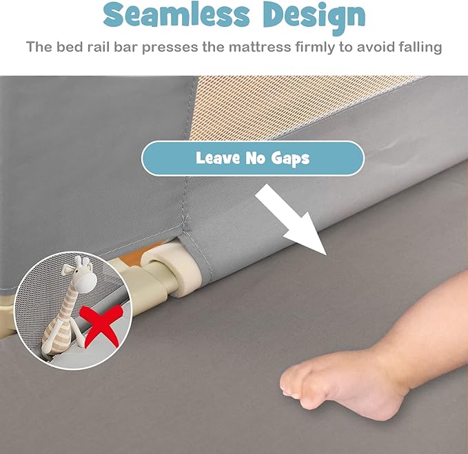 BABY JOY Bed Rail for Toddlers, 77'' Extra Long, Height Adjustable & Foldable Baby Bed Rail Guard w/Storage Pocket & Double Safety Child Lock for Kids Twin Double Full Size Queen King Mattress (Gray)