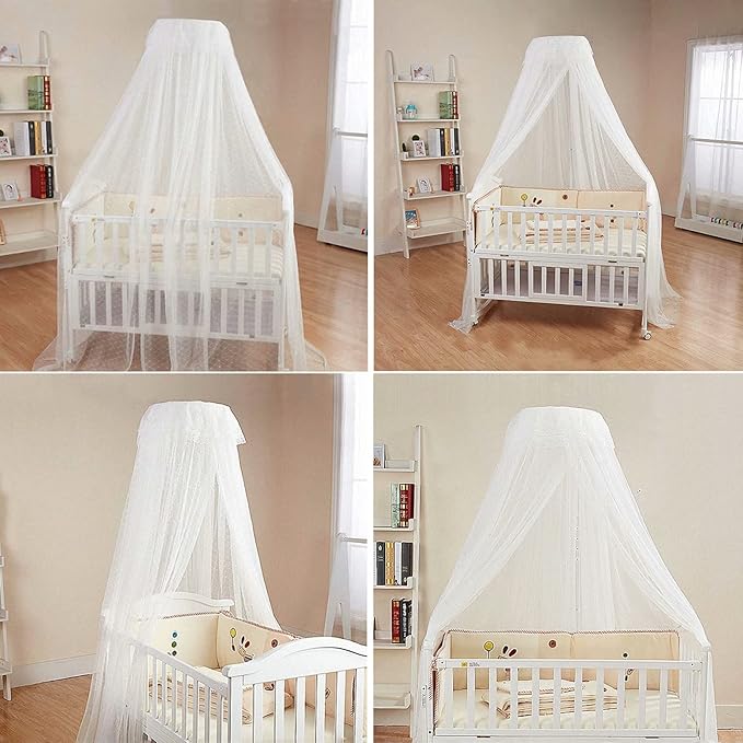 Baby Bed Canopy with Adjustable Clip-on Stand Baby Crib Cot Net Tent Hanging Dome Curtain Netting See Through Mesh Bed Cover Net Stand Rod