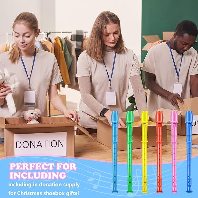 8 Hole Soprano Recorders Descant Flute Bulk With Cleaning Rod German Style for Back to School Gift Christmas Shoebox Supplies Musical Instruments Party Favor (12 Pack)