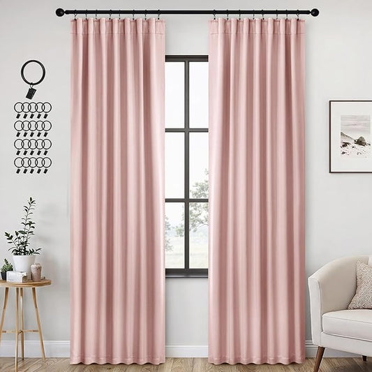 ANRODUO Light Pink Blackout Curtains for Girls Bedroom Living Room 84 Inches Long 2 Panels, Back Tab Rod Pocket Pinch Pleated Thermal Insulated Room Darkening Curtains, 42 x 84 Inch