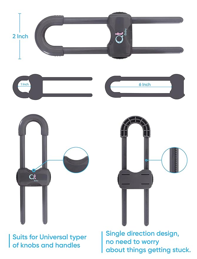 20 Pack - Baby Proofing Cabinet Locks Adjustable U Shaped Baby Safety Latches for Drawers, Fridge, Closet Modern Baby Proofing Cabinet Lock with Extra Secure Lock Buttons (Thunder Grey)