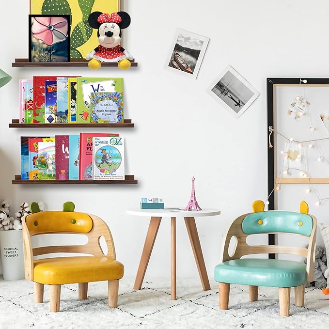 AZSKY 24 Inch Floating Shelves Rustic Wood Wall Shelf Deep Dark Walnut Floating Shelves a Set of 3 Hanging Narrow Picture Photo Ledge Shelves Wall Mounted Bathroom Bedroom Kitchen Office Décor