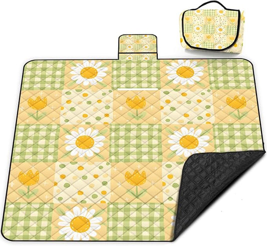 Extra Large Picnic Blanket Waterproof,80"x 80"Foldable Machine Washable Beach Blanket,Outdoor Blanket for 6-8 Adults,Suitable for Indoor Crawling,Park Beach,Camping,Hiking,Family Travel(Sunflower)