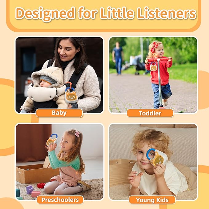 alilo Pocket Bunny Portable Kids Music Player, Musical Toys for Toddlers 1-3-5, Preloaded 120+ Stories/Music/Lullabies/White Noise,High Fidelity Sound Travel Bluetooth Speaker (with Strap and Ring)