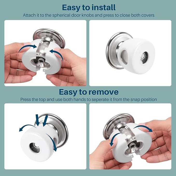 Inaya Kids Safety Door Knob Cover (4 Pack) - Prevent Children from Opening Doors, Fit Most Round Knobs - Door Knob Safety Cover for Kids, Child Proof Door Lock, Child Proof Door Locks - Translucent