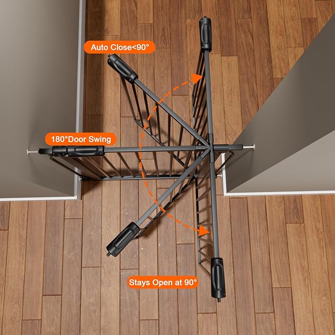 HOOEN 30" Tall Extra Wide Baby Gate for Doorways Stairs 62 to 67 Inch Large Long Pressure Monuted Dog Gate Black Tension Baby Gate Walk Through Safety Gate for Kids or Pets