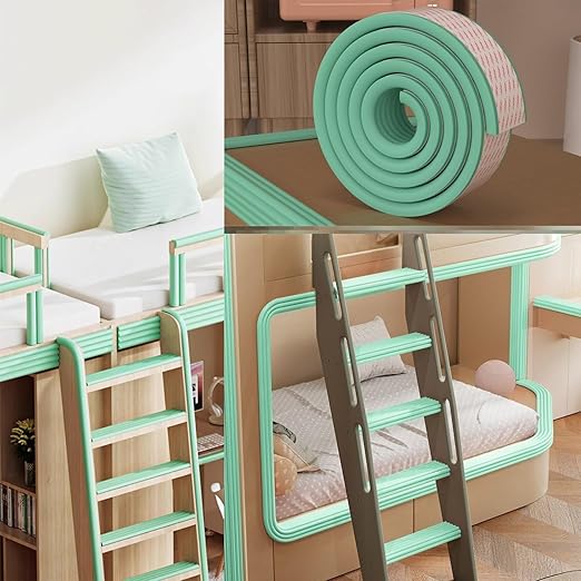 Bunk Bed Ladder Pads,Self-Adhesive Bunk Bed Ladder Cover Foam Padding,Traction Treads for Stair Steps,Soft Extra-Wide Edge Protector,Furniture 6.5 Ft Light Green