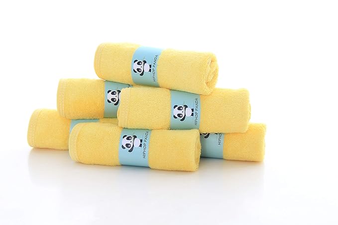 HIPHOP PANDA Baby Washcloths, Rayon Made from Bamboo - 2 Layer Ultra Soft Absorbent Newborn Bath Face Towel - Reusable Baby Wipes for Delicate Skin - Yellow, 6 Pack