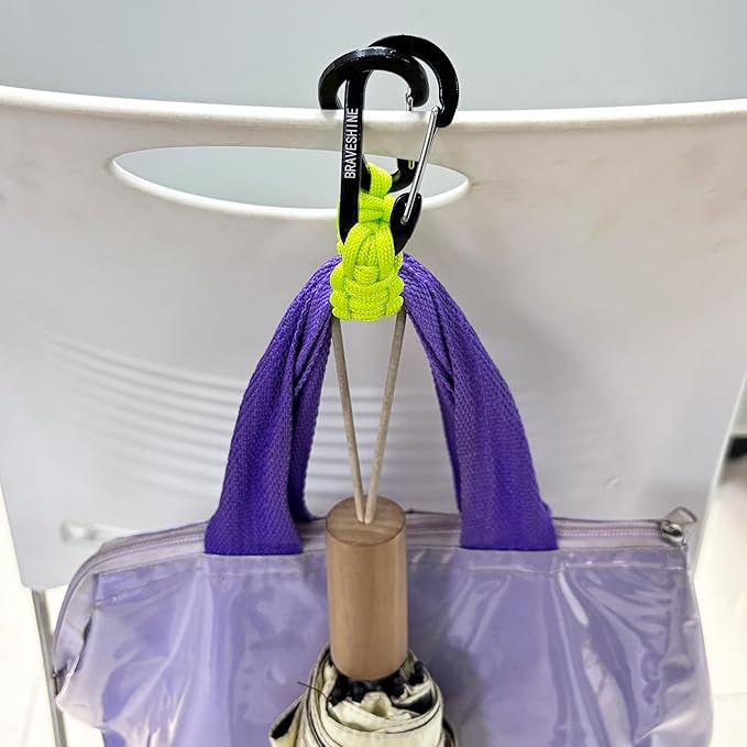 BRAVESHINE Paracord Keychain Carabiner Clip, D Ring Lanyard Hanger Stroller Hook for Water Bottle, Key, Backpacks, Men, Women