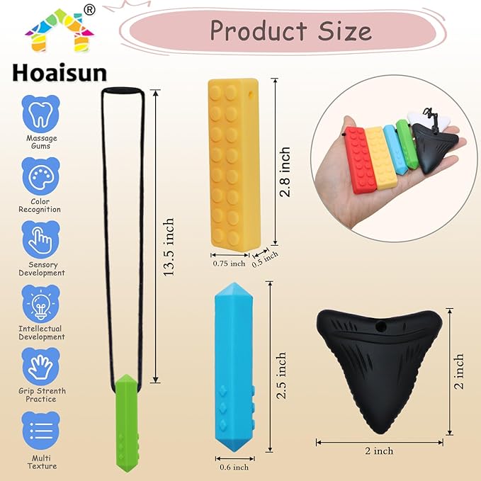 Chewy Necklaces for Sensory Kids, 6 Pack Chew Necklaces for Sensory Boys and Girls with Autism, ADHD, SPD, Chewing, Biting, Silicone Oral Sensory Chew Teething Toys for Adults Reduce Anxiety Fidget