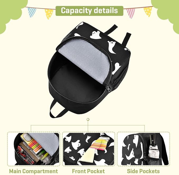 Halloween Ghost Toddler Backpack Waterproof Mini Backpack Boys/Girls Cute Small Backpack Kindergarten Pre School Bags 13 Inch