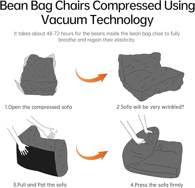 Bean Bag Chair with Ottoman, Comfy Bean Bag Sofa with Memory Foam, Lazy BeanBag Sofa with Footstool, Fireside Bean Bag Couch for Living Room, Bedroom, Apartment