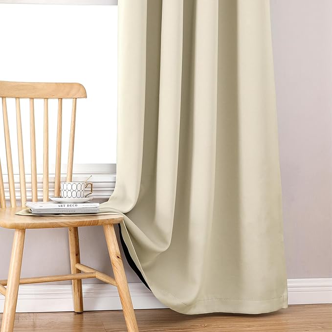 ChrisDowa 100% Blackout Curtains 120 inch Long for Bedroom with Black Liner, 2 Thick Layers Total Blackout Thermal Insulated Grommet Window Curtains 2 Panels Set (Light Beige, 52 x 120 Inch)