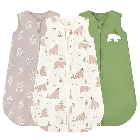 JELLYMONI Baby Sleep Sack 0-6 Months, 100% Cotton 3 Pack 0.5 TOG Baby Wearable Blanket Infant Sleep Sack with 2-Way Zipper Newborn Sleep Sacks