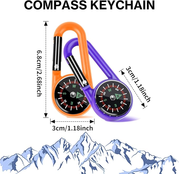 12 Pcs Mini Compass Keychain for Kids Bulk, Small Pocket Magnetic Compass Survival Hiking for Outdoor Survival Camping Party Backpacking Accessory