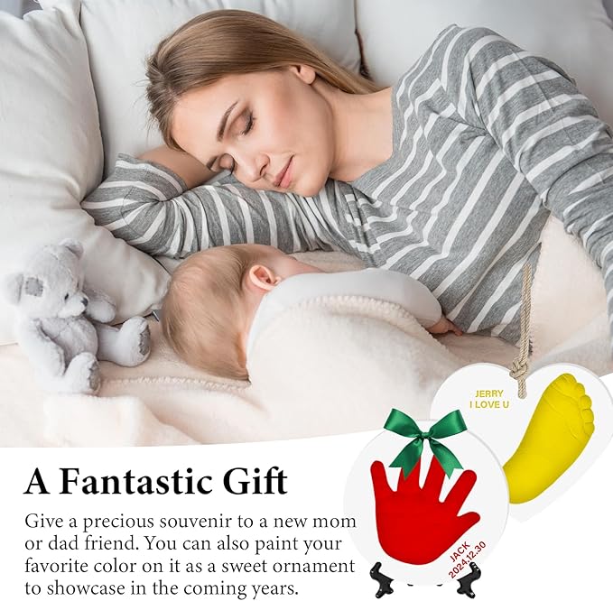 Baby Handprint Footprint Keepsake Ornament Kit, Personalized Baby Foot Printing Kit for Newborn Clay Impression Handmade DIY Imagination to Create