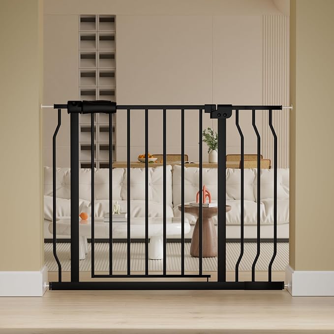 Extra Wide Baby Gate Extra Wide Extra Tall Dog Gates for Stairs Doorways Black Metal Tension Indoor Safety Gates with Pressure Mount 34-38.5 Inch Wide
