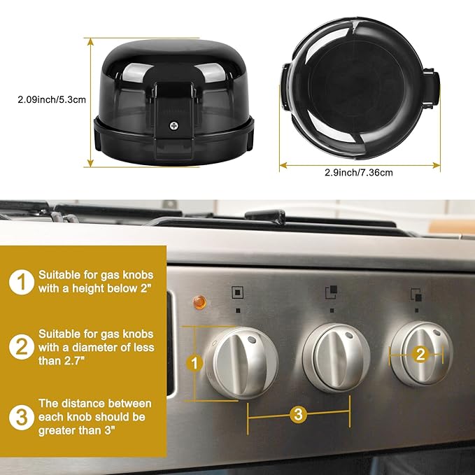 5-Pack Stove Knob Covers for Child Safety - Universal Size Gas Stove Knob Covers with Adhesive, Heat-Resistant Baby Proof Stove Knob Covers, Dual-Key Oven Knob Covers for Child Safety and Pet (Black)