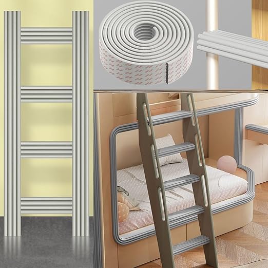 Bunk Bed Ladder Pads,Self-Adhesive Bunk Bed Ladder Cover Foam Padding,Traction Treads for Stair Steps,Soft Extra-Wide Edge Protector,Furniture 6.5 Ft Gray