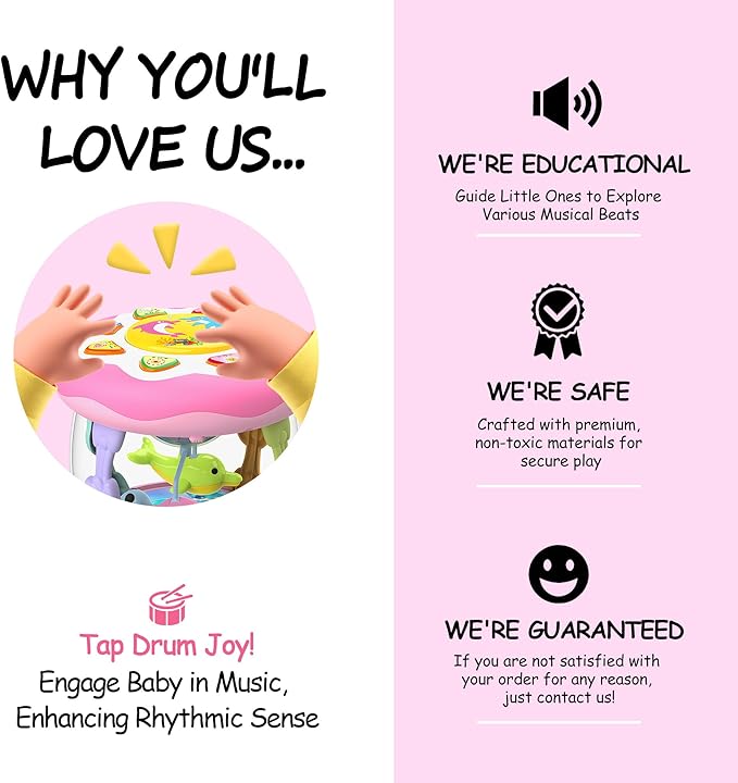 Baby Girl Toys 12 Months, Musical Rotating Light Up Infant Toys Tummy Time for Infant 12-18 Months, Crawling Learning Toys Birthday Gifts for Baby 1 2 3 Years Old