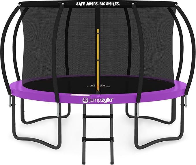 JUMPZYLLA Trampoline Outdoor 8FT 10FT 12FT 14FT 15FT 16FT with Enclosure and Ladder, ASTM Approved Recreational Trampoline for Kids and Adults, Anti-Rust Coated Frame