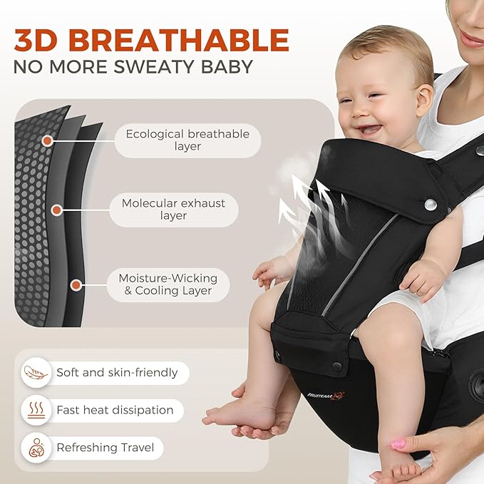 FRUITEAM Baby Carrier, Upgraded Adjustable Knob, 6-in-1 Baby Carrier Newborn to Toddler, Safety-Certified Baby Hip Seat Carrier, Perfect for Travelling Shopping Breastfeeding