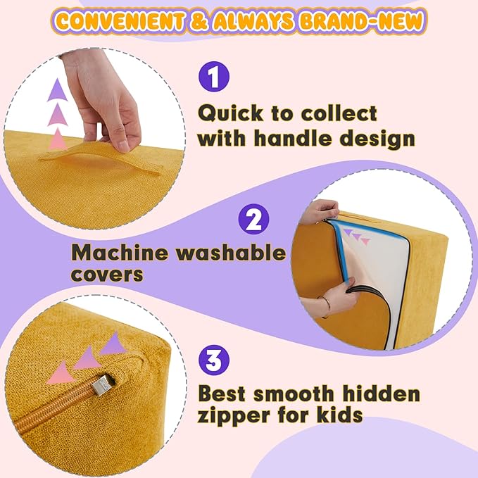 jela Foam Blocks 6Pcs Soft Play Equipment Luxury Miss Fabric, Toddler Climbing Toys Indoor Soft Play Climbing for Toddlers, Lightweight Climbing Blocks for Babies, Kids, Climb and Crawl Foam Playset