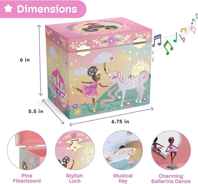 Jewelkeeper Jewelry Box for Girls - 2-Drawer Music Box with Little Queen Ballerina Dancing to Swan Lake, Cute Pink Design, Keepsake Storage for Treasured Accessories - 6.75 x 5.25 x 6 inches