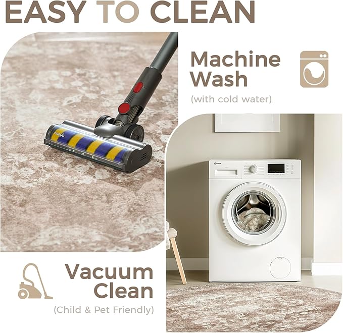 jinchan Round Rug 5ft Area Rug - Brown Vintage Floor Mat Kitchen Indoor - Washable Circle 5' Thin Floral Print Carpet Retro Farmhouse Non Slip Dining Room Living Room Bedroom Office