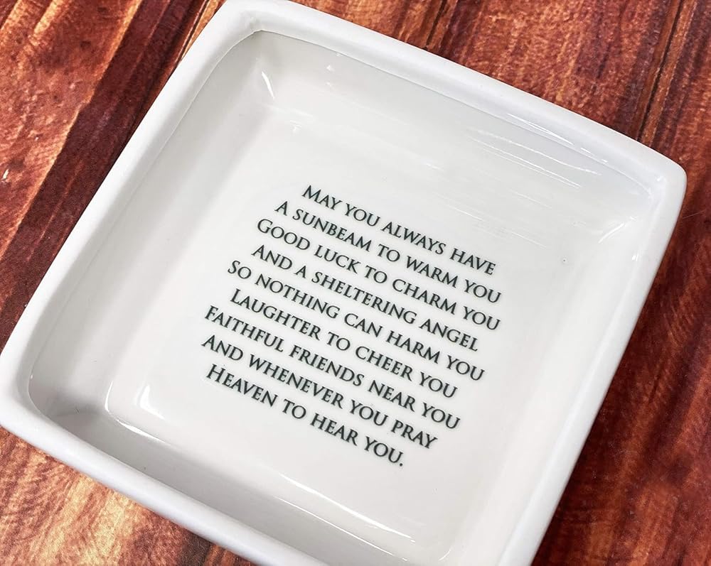 Baptism Gift, First Communion Gift, or Confirmation Gift – Square Ceramic Keepsake Box with Irish Blessing and Shamrock in Green