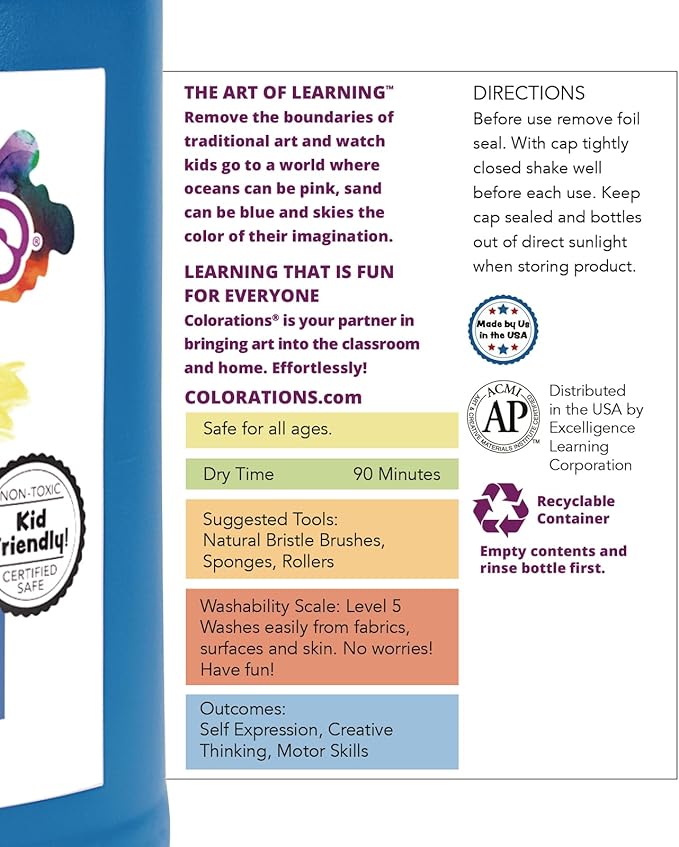 Colorations Paraben-Free Washable Tempera Paint for Kids - 1 Gallon Value Size. Vibrant White. Non-Toxic and Made in The USA