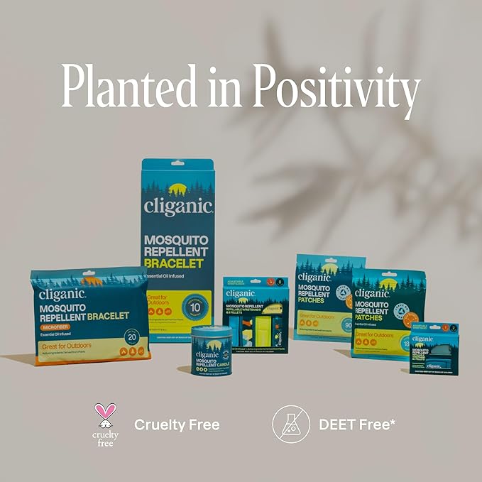 Cliganic Mosquito Repellent Pack (3 Wristbands + 6 Refill Pellets) - Adjustable, Natural DEET-Free, Essential Oil Infused